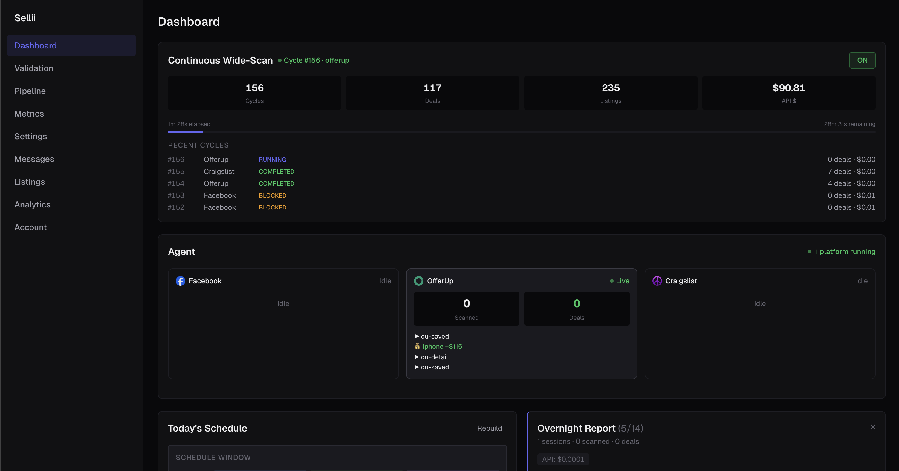 Sellii dashboard screen
