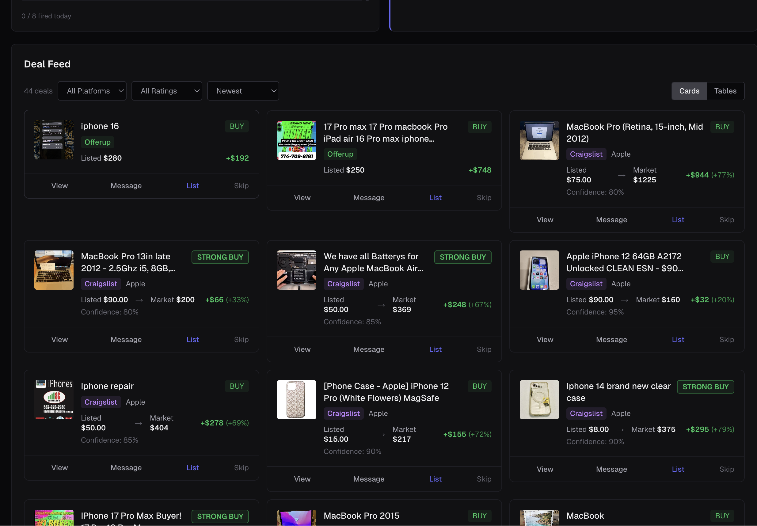 Sellii deal feed screen
